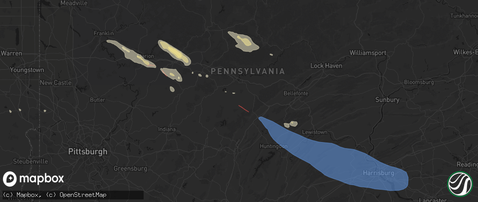 Hail map in Houtzdale, PA on July 18, 2026