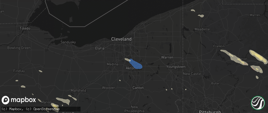 Hail map in Hudson, OH on July 18, 2026