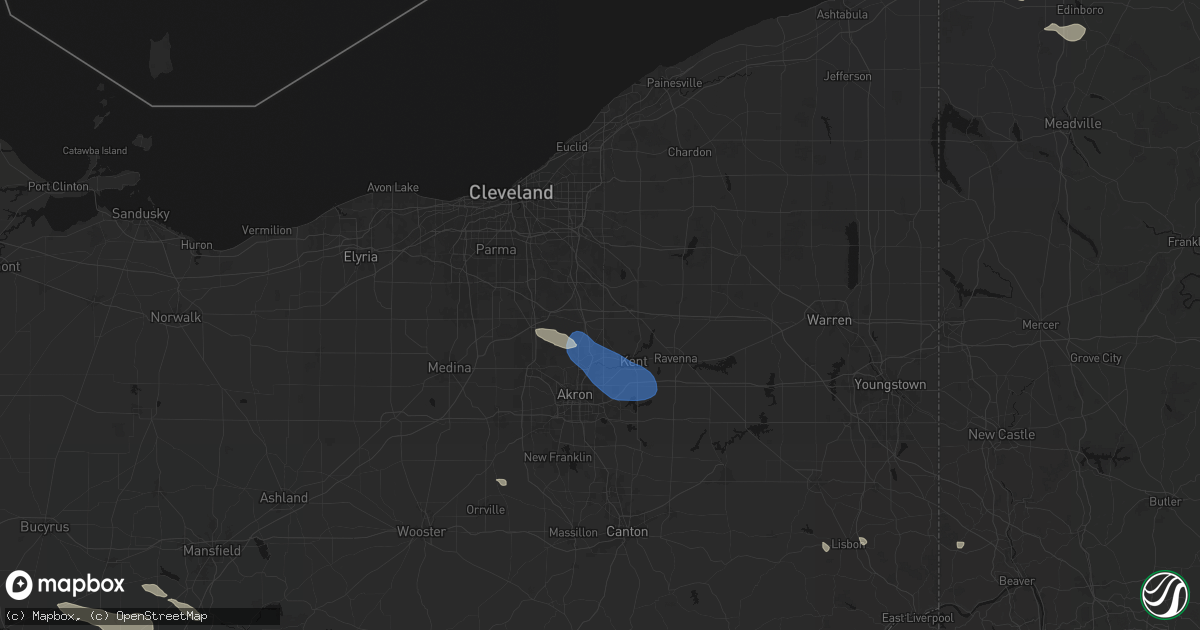 Hail map in Hudson, OH on July 18, 2026
