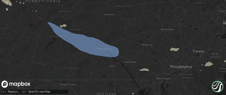Hail map in Hummelstown, PA on July 18, 2026