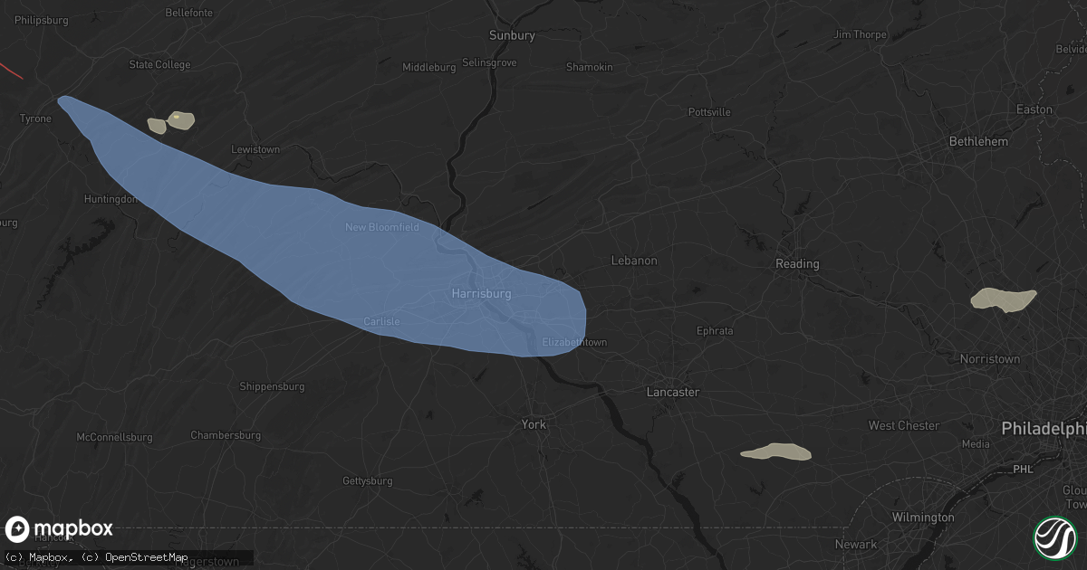 Hail map in Hummelstown, PA on July 18, 2026