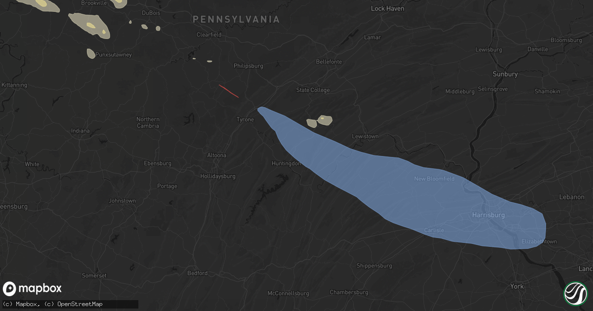 Hail map in Huntingdon, PA on July 18, 2026
