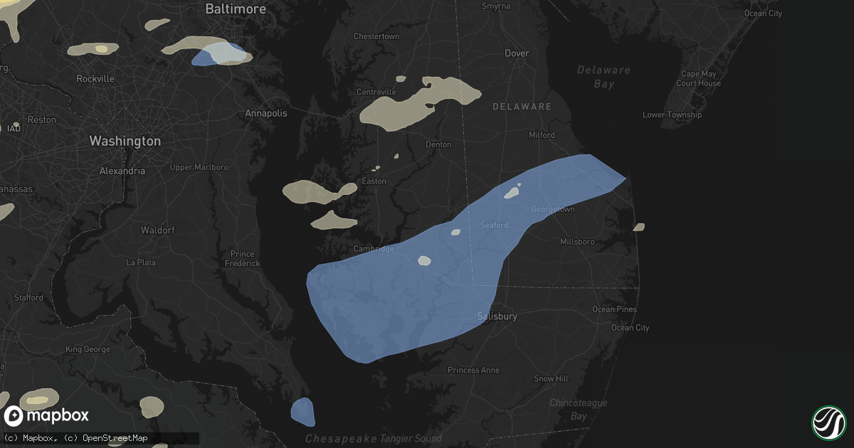 Hail map in Hurlock, MD on July 18, 2026