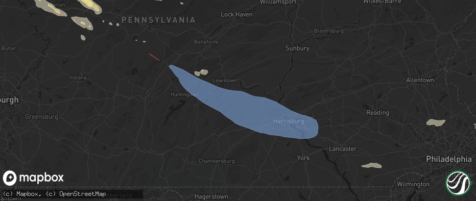 Hail map in Ickesburg, PA on July 18, 2026