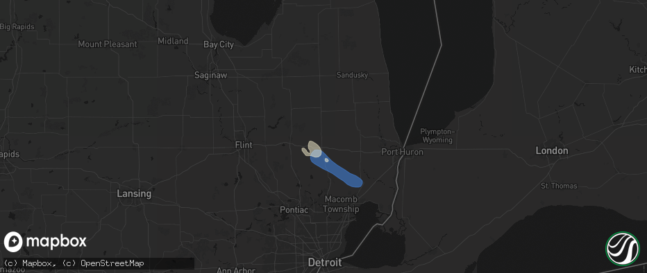 Hail map in Imlay City, MI on July 18, 2026