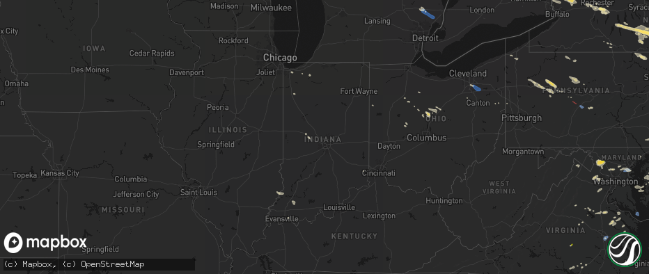 Hail map in Indiana on July 18, 2026