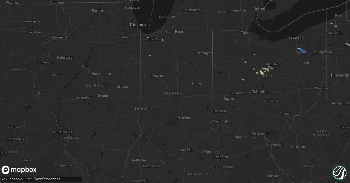 Hail map in Indiana on July 18, 2026
