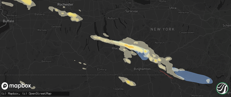 Hail map in Ithaca, NY on July 18, 2026