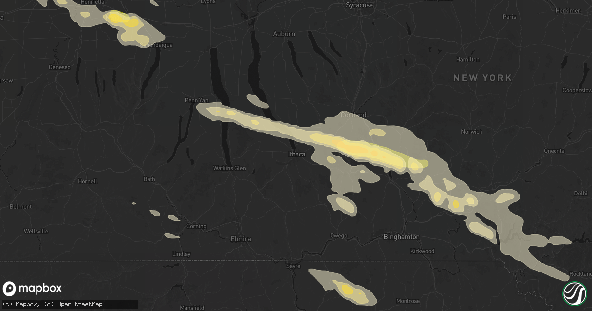 Hail map in Ithaca, NY on July 18, 2026