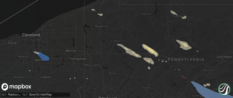 Hail map in Kennerdell, PA on July 18, 2026