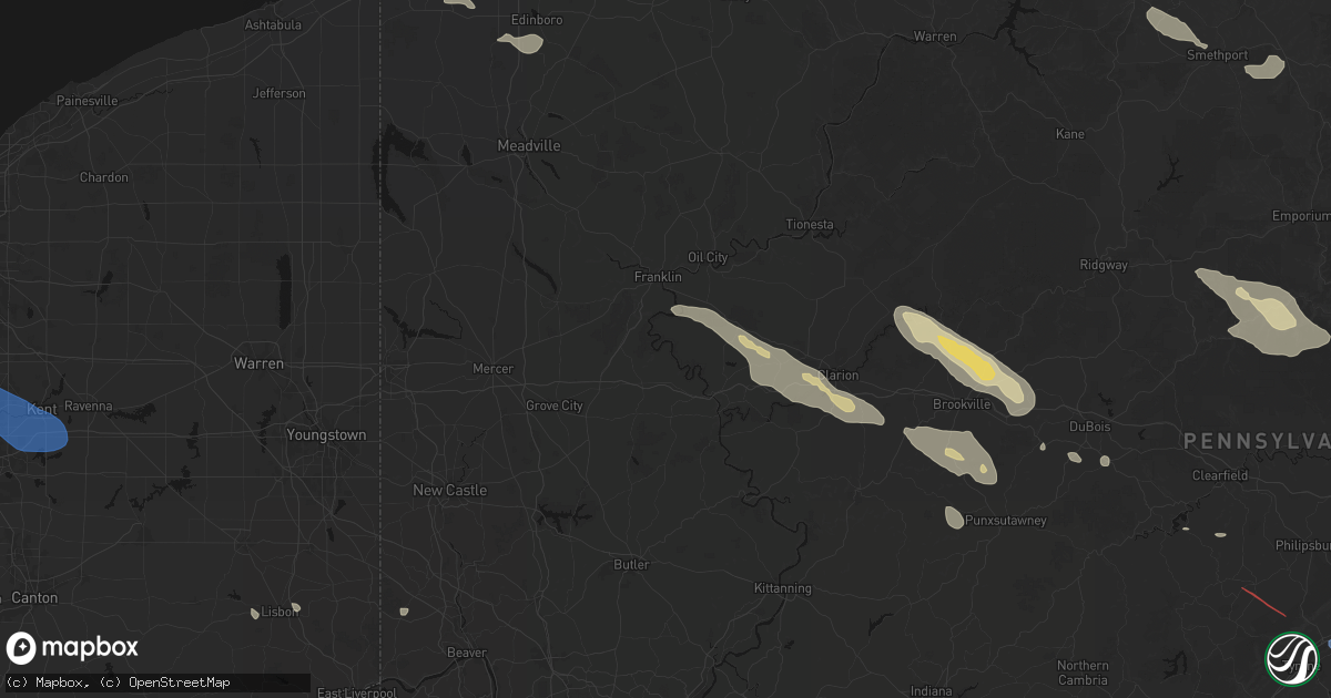 Hail map in Kennerdell, PA on July 18, 2026