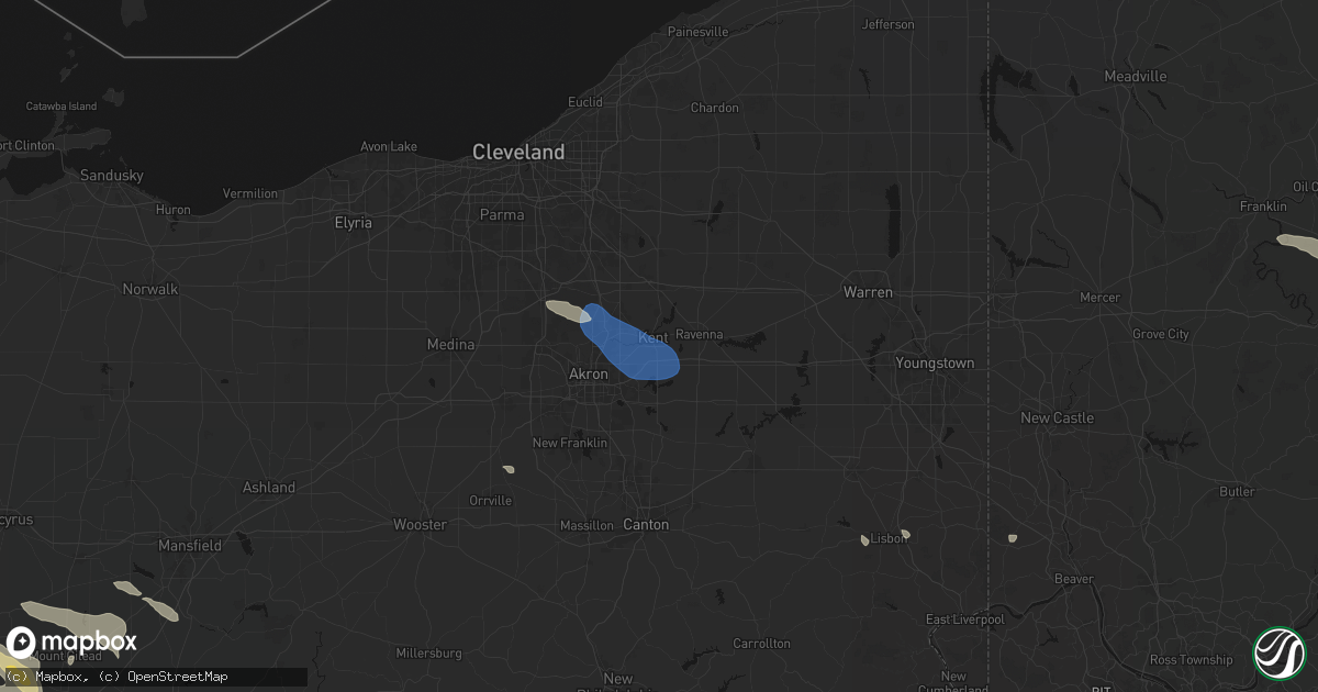 Hail map in Kent, OH on July 18, 2026