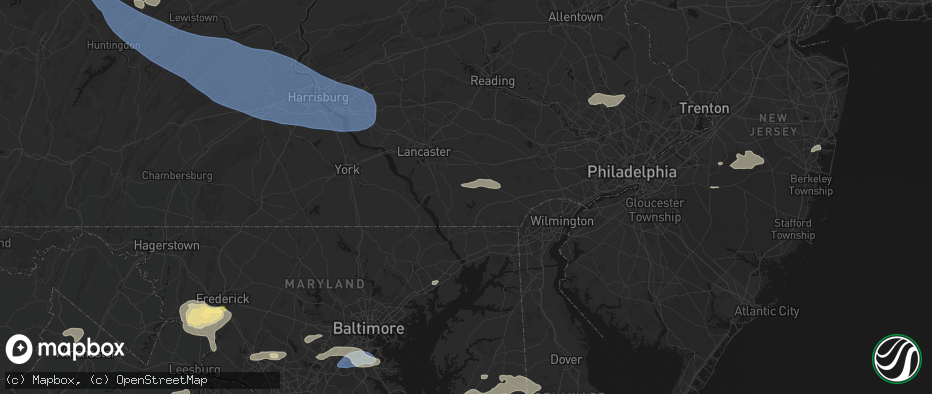 Hail map in Kirkwood, PA on July 18, 2026