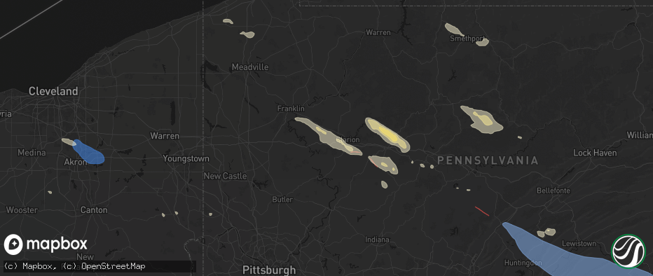 Hail map in Knox, PA on July 18, 2026