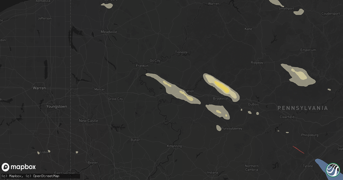 Hail map in Knox, PA on July 18, 2026