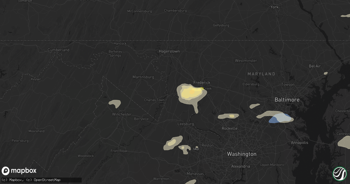 Hail map in Knoxville, MD on July 18, 2026