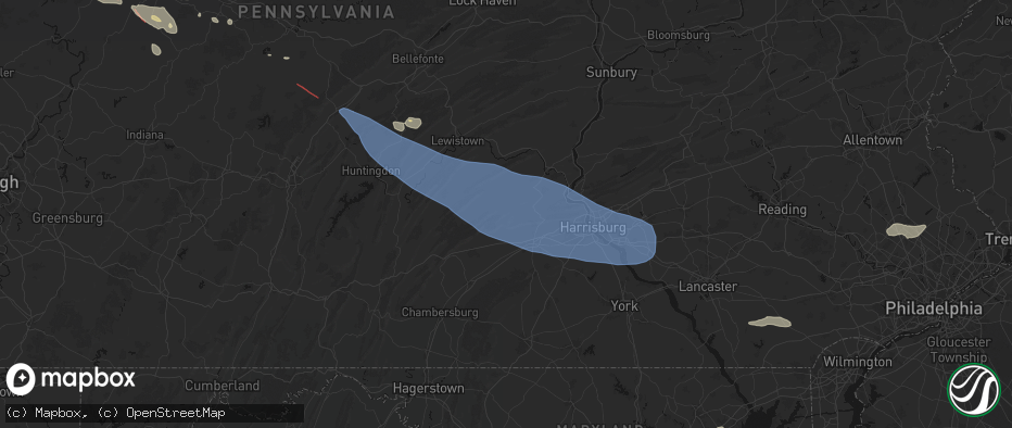 Hail map in Landisburg, PA on July 18, 2026