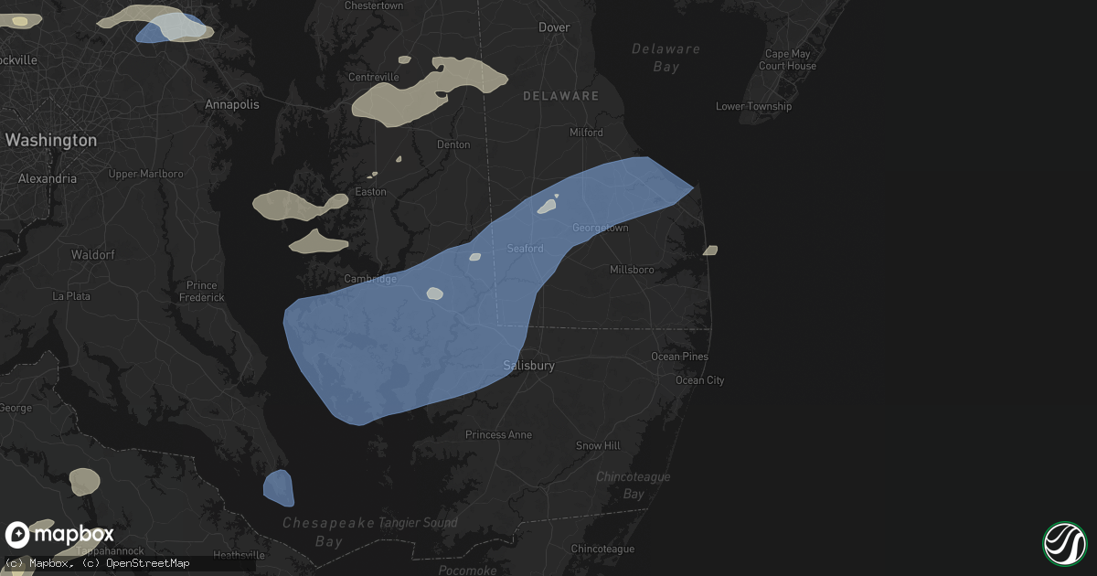 Hail map in Laurel, DE on July 18, 2026