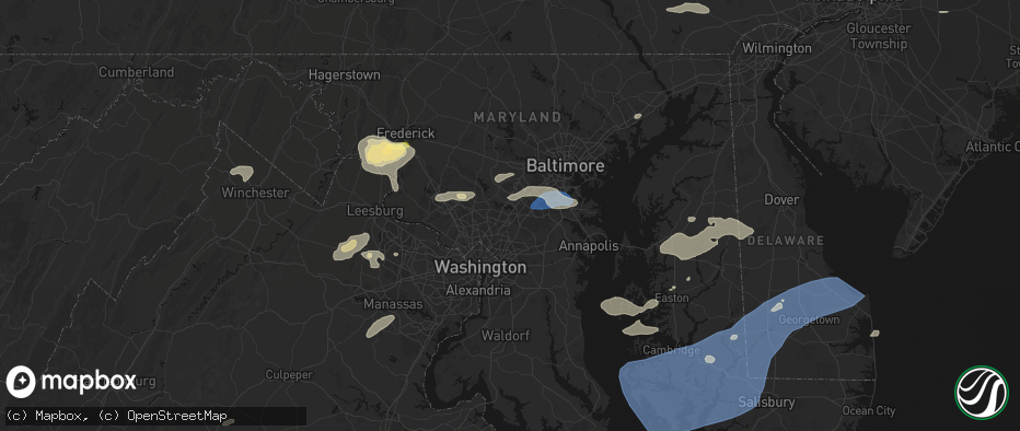 Hail map in Laurel, MD on July 18, 2026
