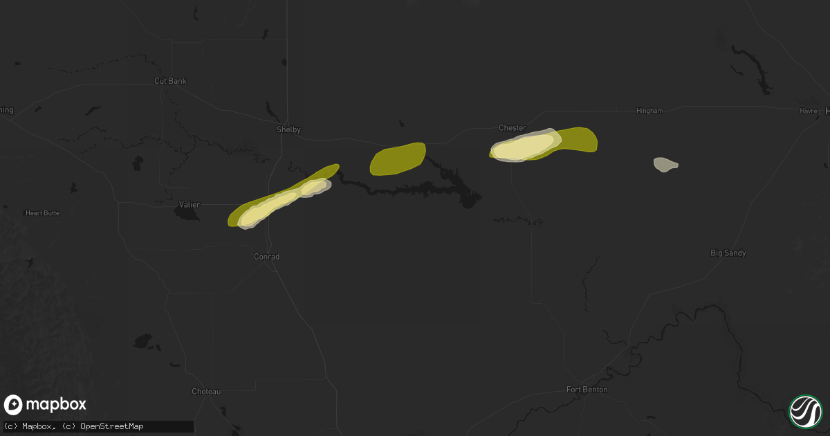 Hail map in Ledger, MT on July 18, 2026
