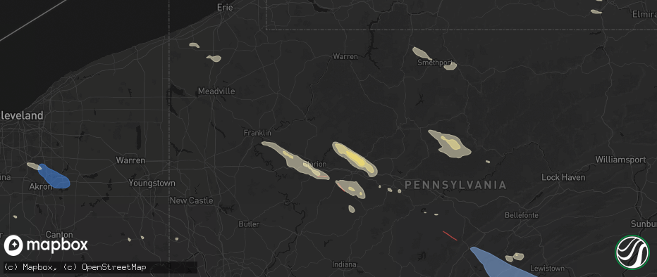 Hail map in Leeper, PA on July 18, 2026