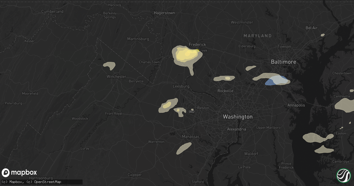 Hail map in Leesburg, VA on July 18, 2026