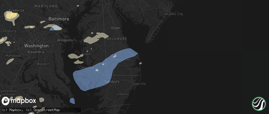 Hail map in Lewes, DE on July 18, 2026