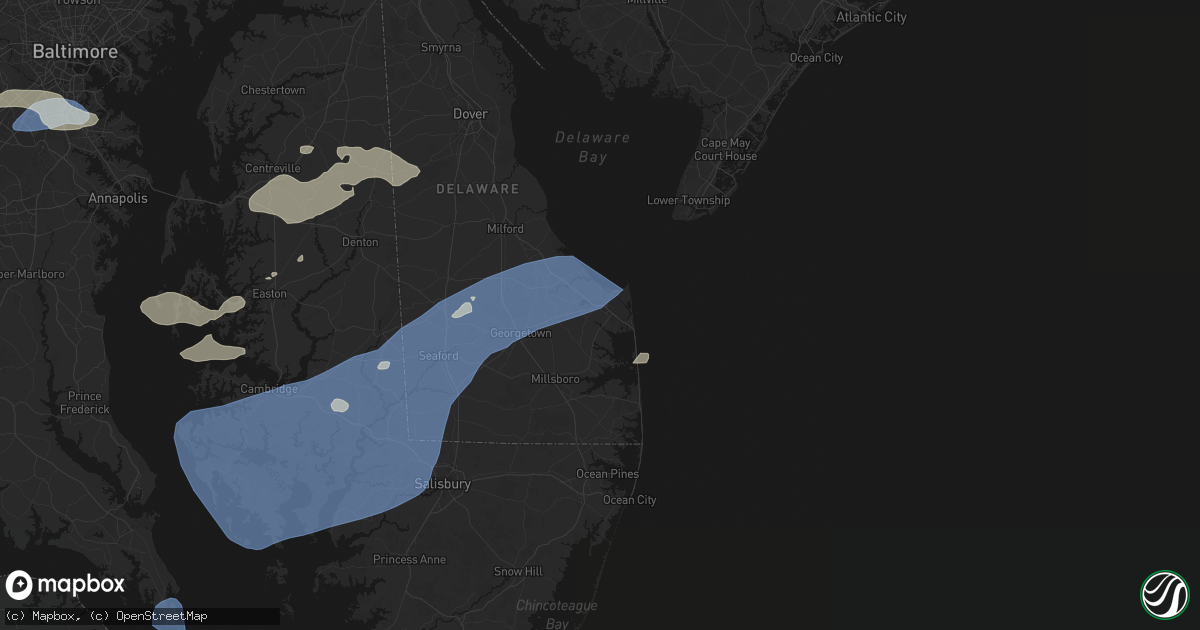 Hail map in Lewes, DE on July 18, 2026