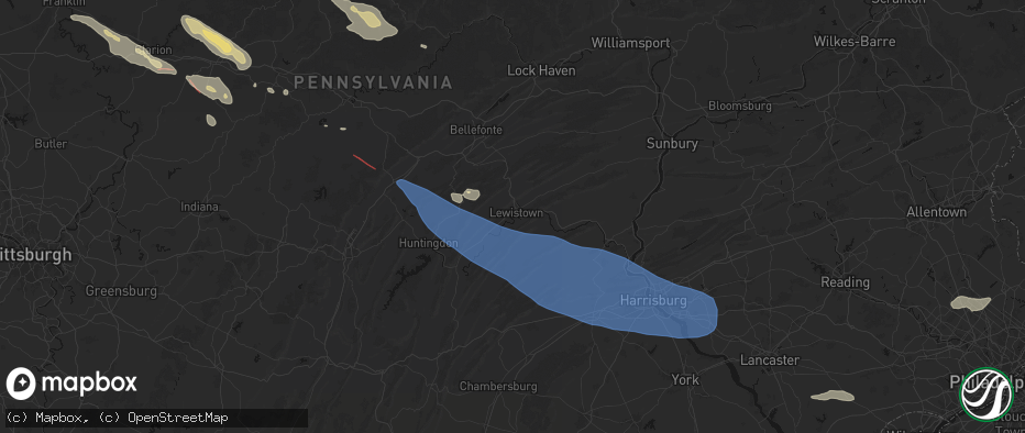 Hail map in Lewistown, PA on July 18, 2026