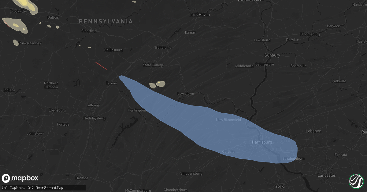Hail map in Lewistown, PA on July 18, 2026