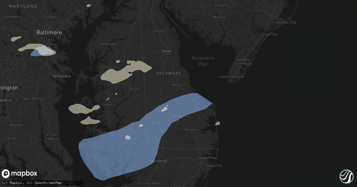 Hail map in Lincoln, DE on July 18, 2026