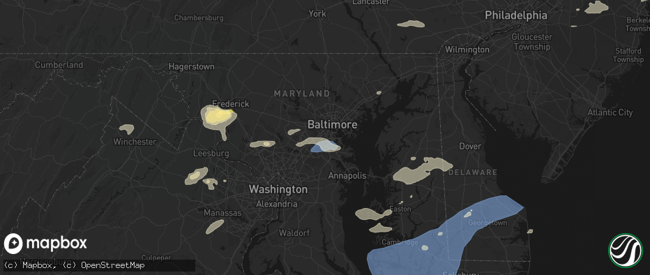 Hail map in Linthicum Heights, MD on July 18, 2026