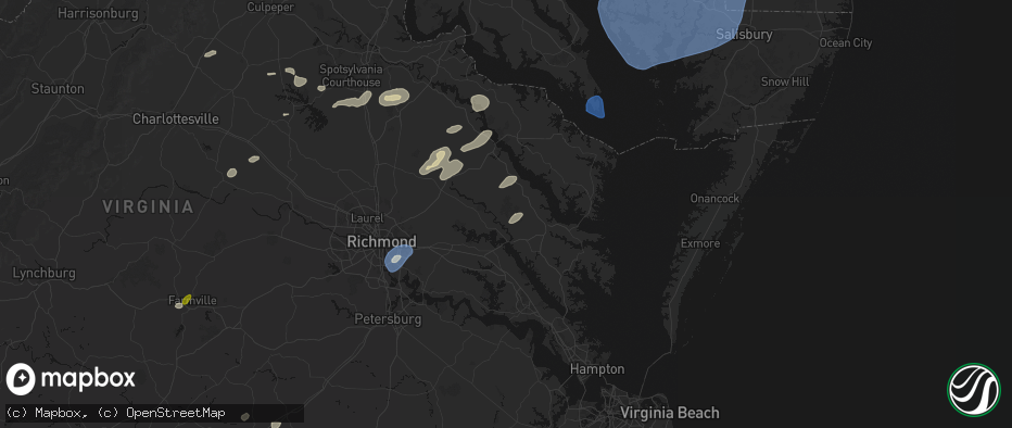 Hail map in Little Plymouth, VA on July 18, 2026
