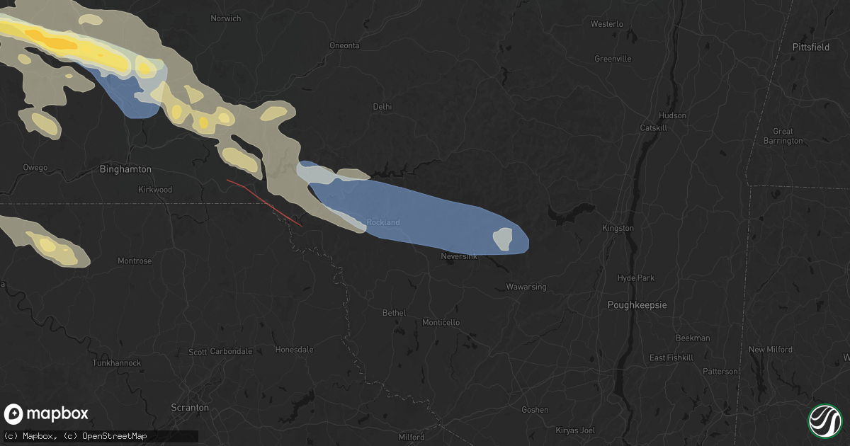 Hail map in Livingston Manor, NY on July 18, 2026