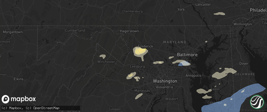 Hail map in Lovettsville, VA on July 18, 2026