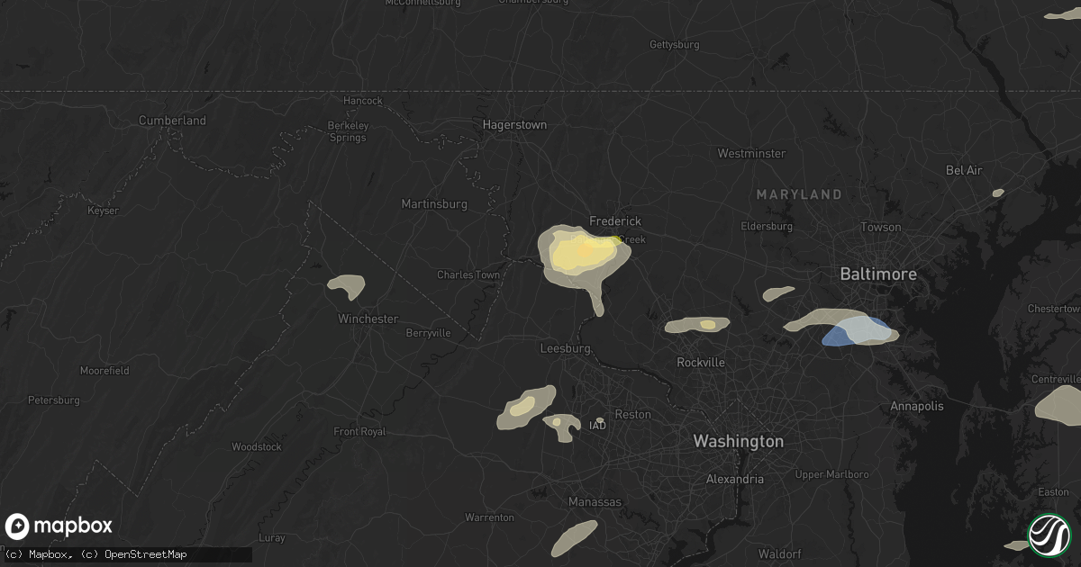 Hail map in Lovettsville, VA on July 18, 2026