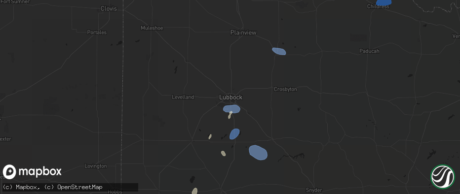 Hail map in Lubbock, TX on July 18, 2026