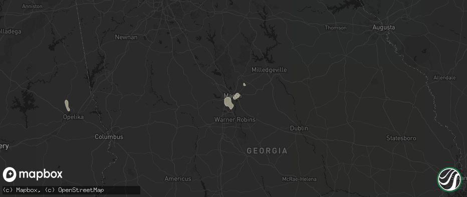 Hail map in Macon, GA on July 18, 2026