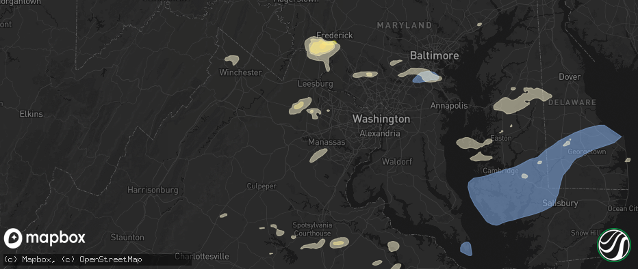Hail map in Manassas, VA on July 18, 2026