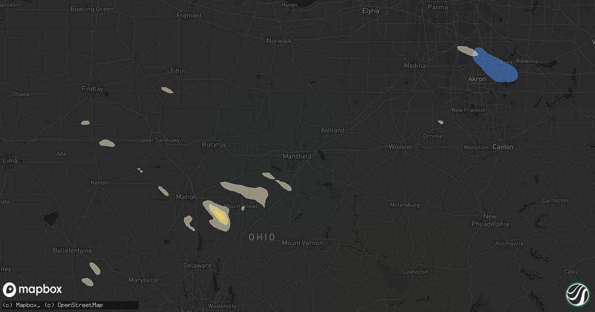 Hail map in Mansfield, OH on July 18, 2026