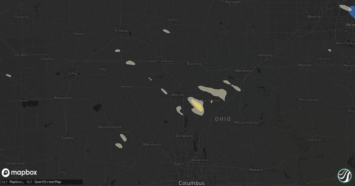 Hail map in Marion, OH on July 18, 2026