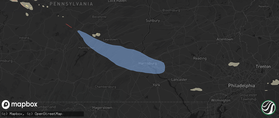 Hail map in Marysville, PA on July 18, 2026