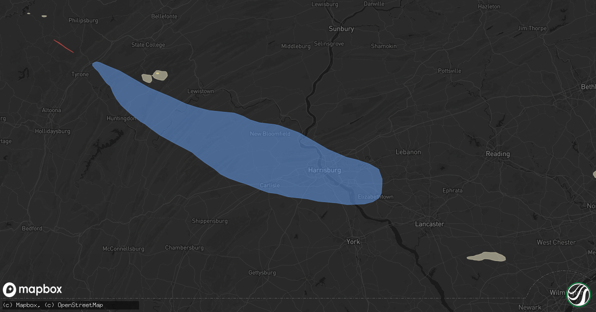 Hail map in Marysville, PA on July 18, 2026
