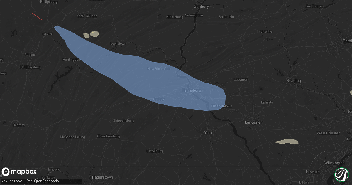 Hail map in Mechanicsburg, PA on July 18, 2026