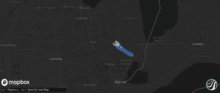 Hail map in Metamora, MI on July 18, 2026