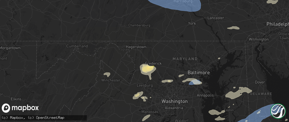 Hail map in Middletown, MD on July 18, 2026