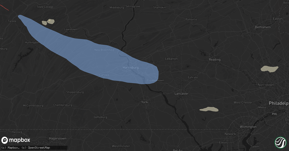 Hail map in Middletown, PA on July 18, 2026