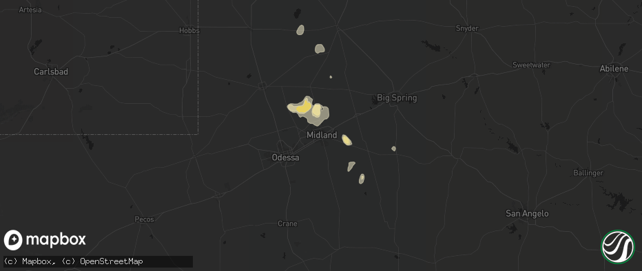 Hail map in Midland, TX on July 18, 2026