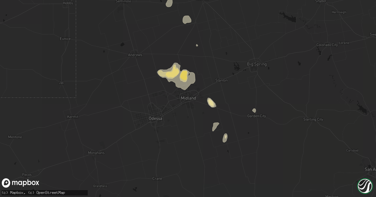 Hail map in Midland, TX on July 18, 2026