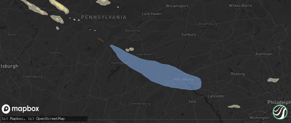 Hail map in Mifflin, PA on July 18, 2026